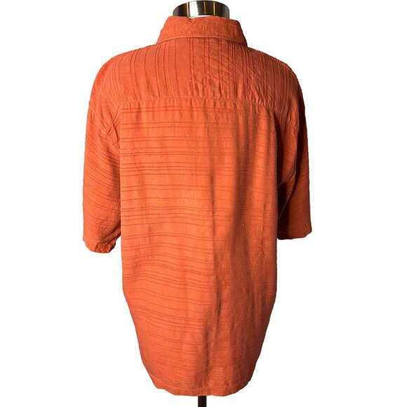 Tori Richards men’s orange large button short sleeve collar textured silk casual - Picture 4 of 14